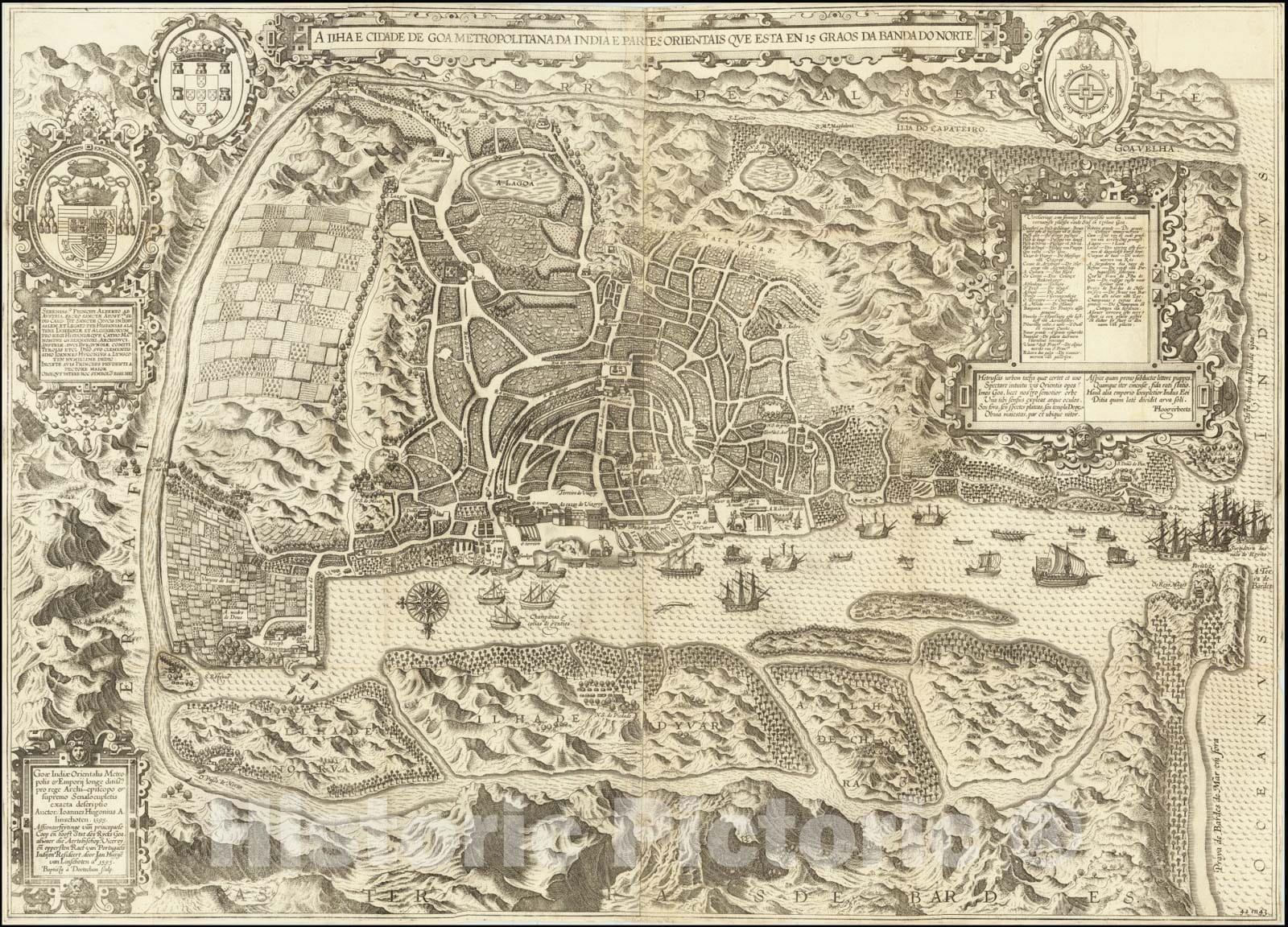 Historic Map : A Ilha e Cidade de Goa Metropolitana da India E Partes Orientais que esta en 15 Graos da Banda da Norte, 1596, Vintage Wall Art