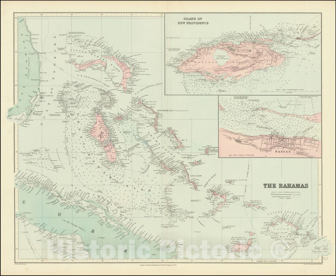 Historic Map : The Bahamas, 1896, Vintage Wall Art