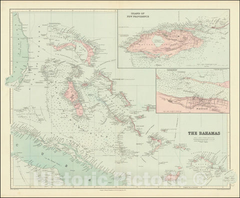 Historic Map : The Bahamas, 1896, Vintage Wall Art
