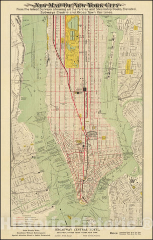 Historic Map : New York's First Subway, 1904, Vintage Wall Art