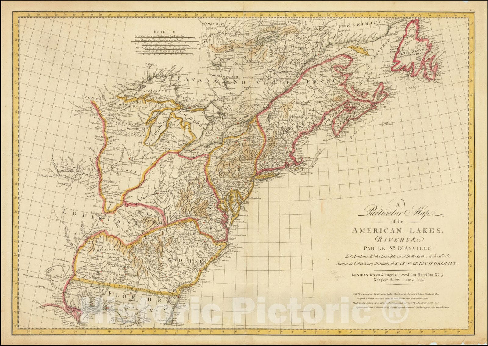 Historic Map : A Particular American Lakes, Rivers &c, 1790, Vintage Wall Art