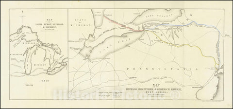 Historic Map : Buffalo, Brantford & Goderich Railway, West Canada, with its connections ,Lake Huron, Superior & Michigan, 1852, Vintage Wall Art