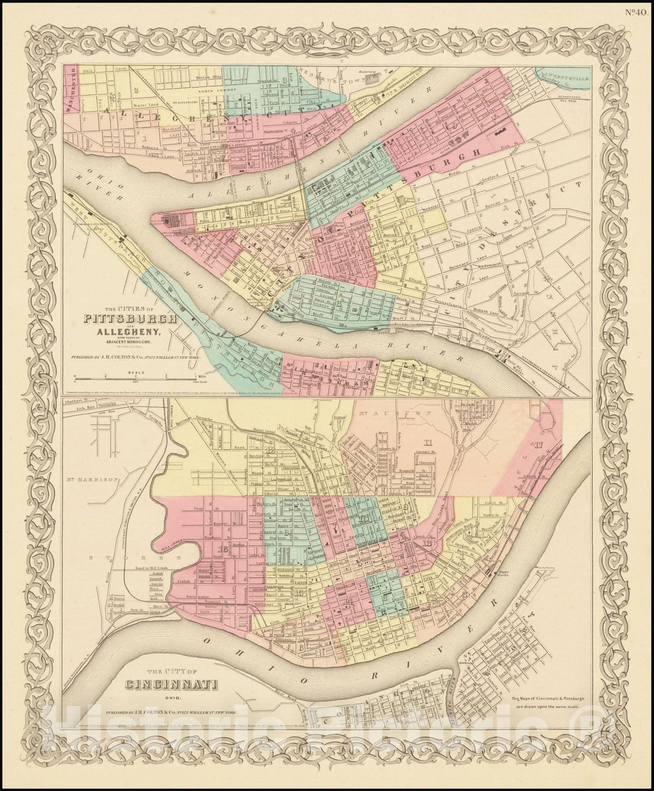 Historic Map : The Cities of Pittsburgh and Allegheny with Parts of Adjacent Boroughs , 1860, Vintage Wall Art