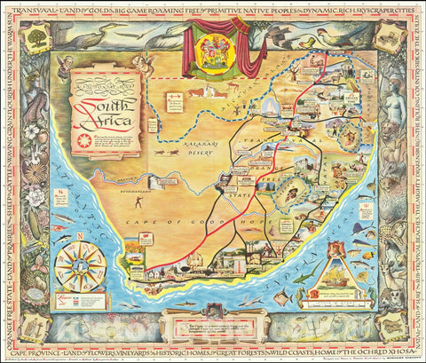 Historic Map : A Pictorial Map South Africa, 1955, Vintage Wall Art