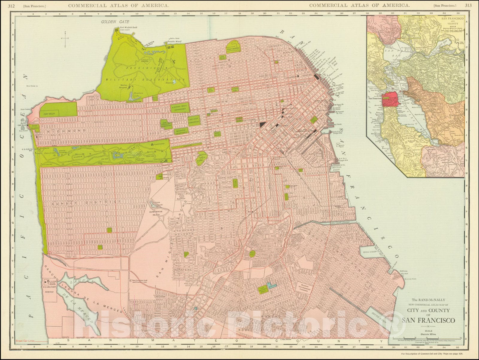 Historic Map : Rand-McNally New Commercial Atlas City and County ofSan Francisco, 1912, Vintage Wall Art
