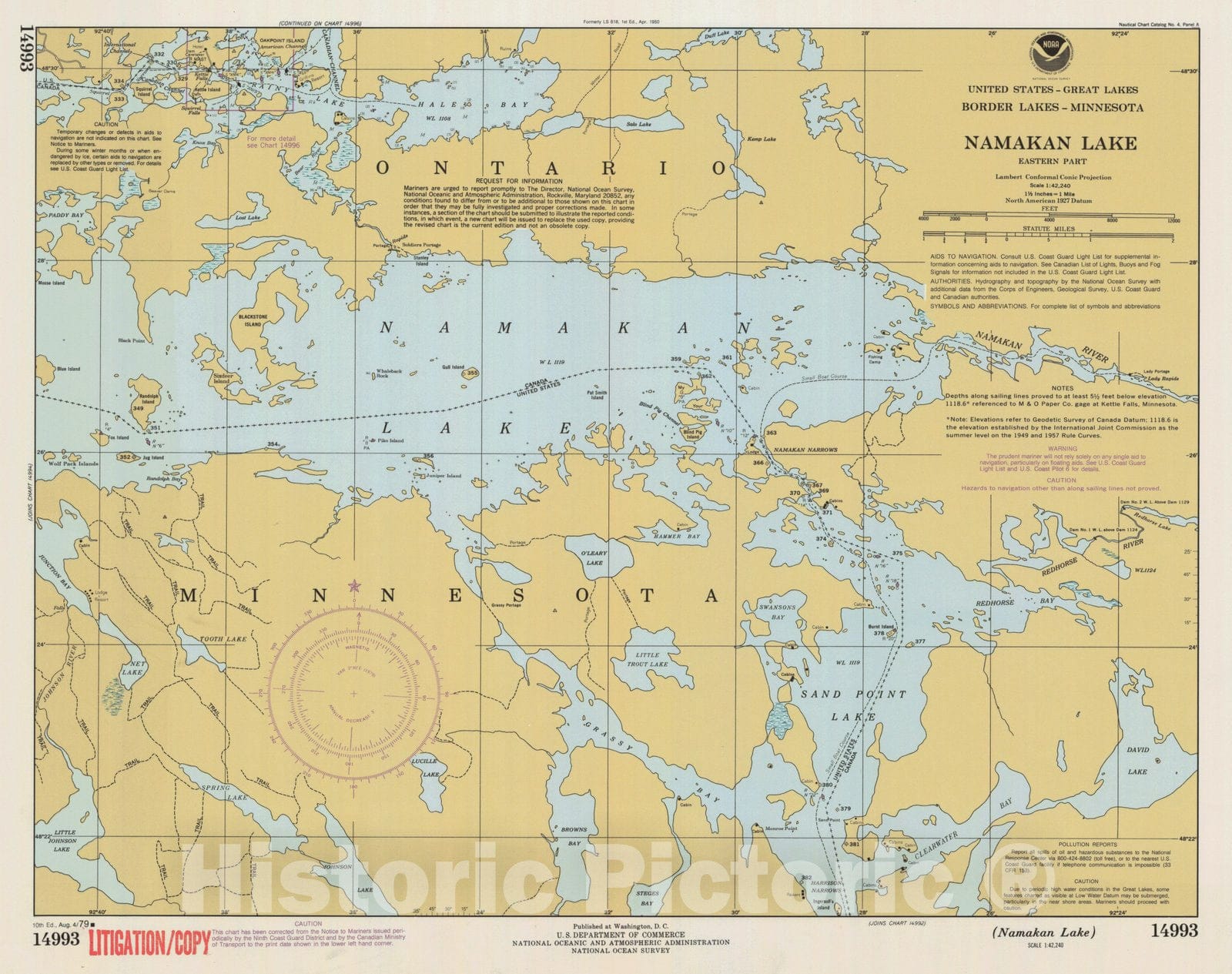 Historic Nautical Map - Namakan Lake, MN, 1979 NOAA Chart - Vintage Wall Art