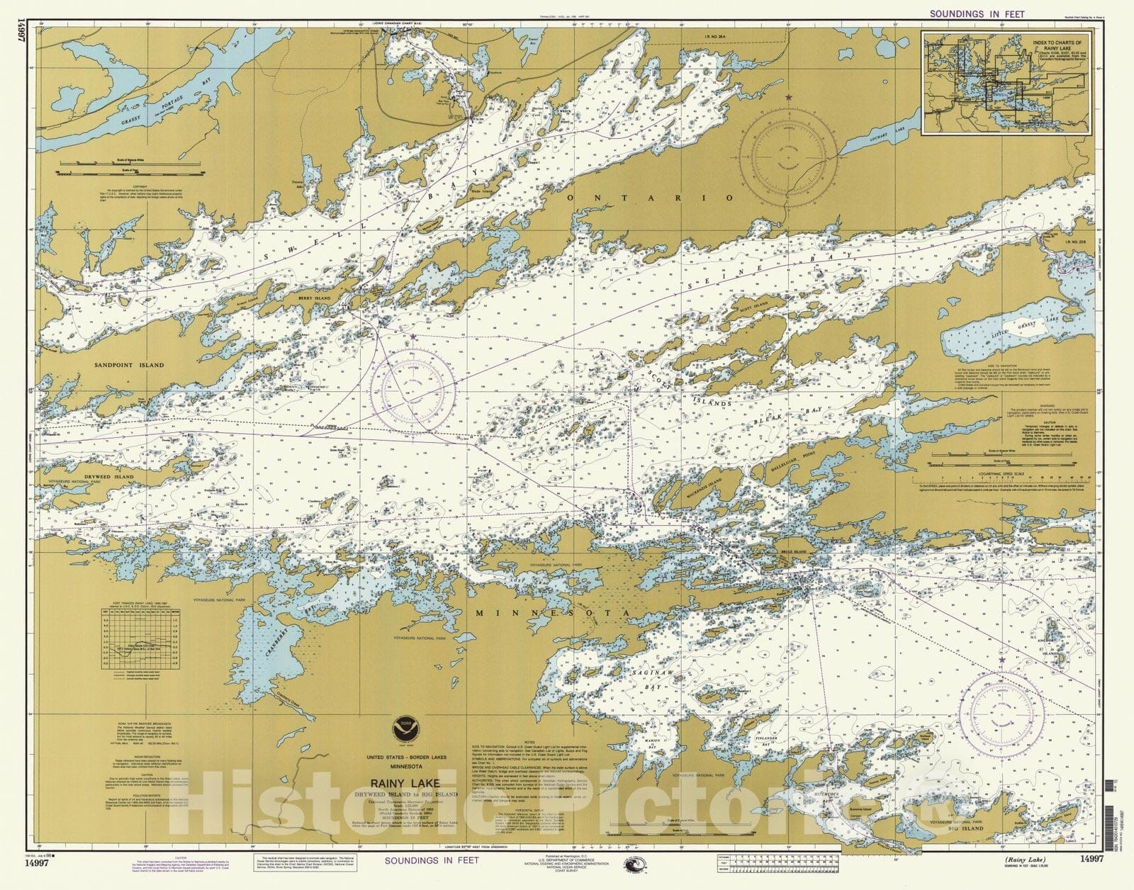 Historic Nautical Map - Rainy Lake, MN, 1998 NOAA Chart - Vintage Wall Art
