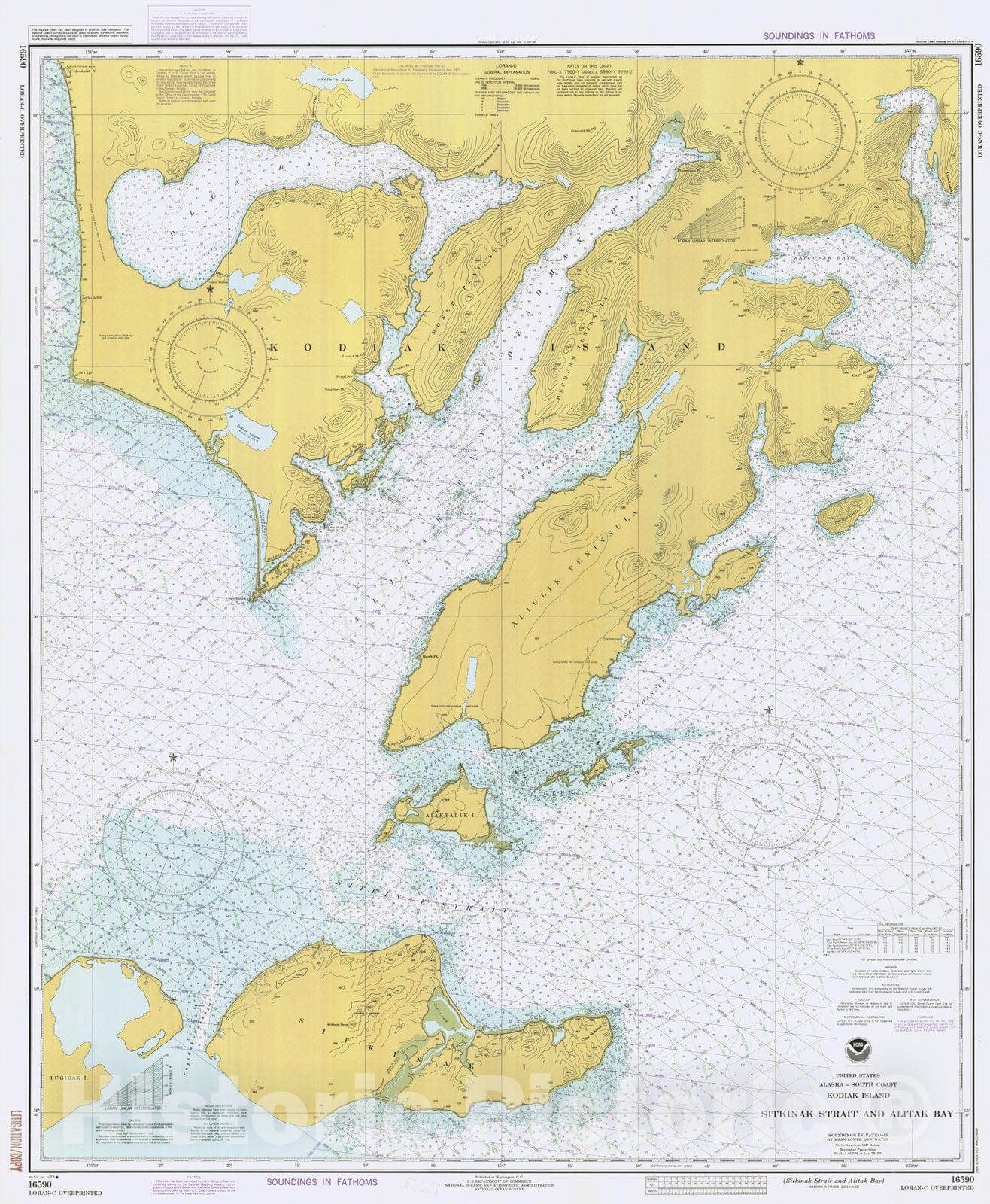 Historic Nautical Map Sitkinak Strait And Alitak Bay, AK, 1983 NOAA