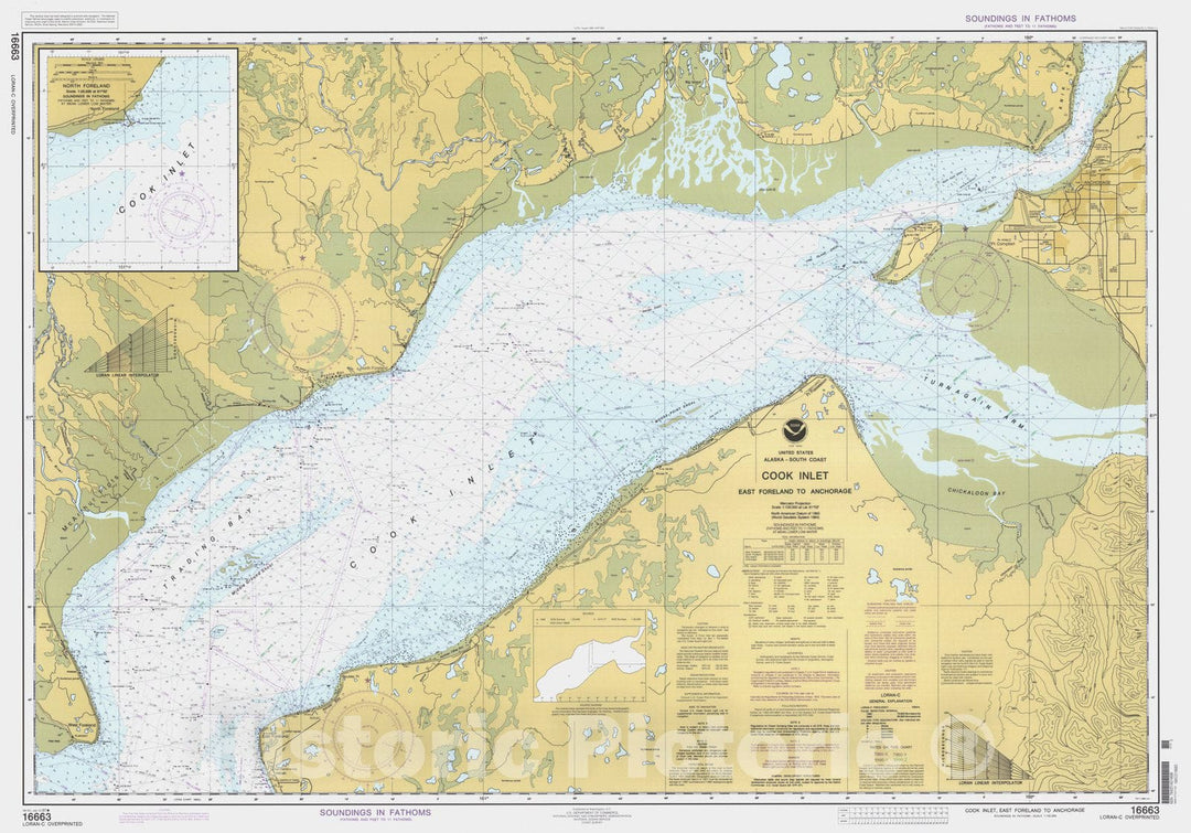 Historic Nautical Map - Cook Inlet East Foreland To Anchorage, AK, 199 ...