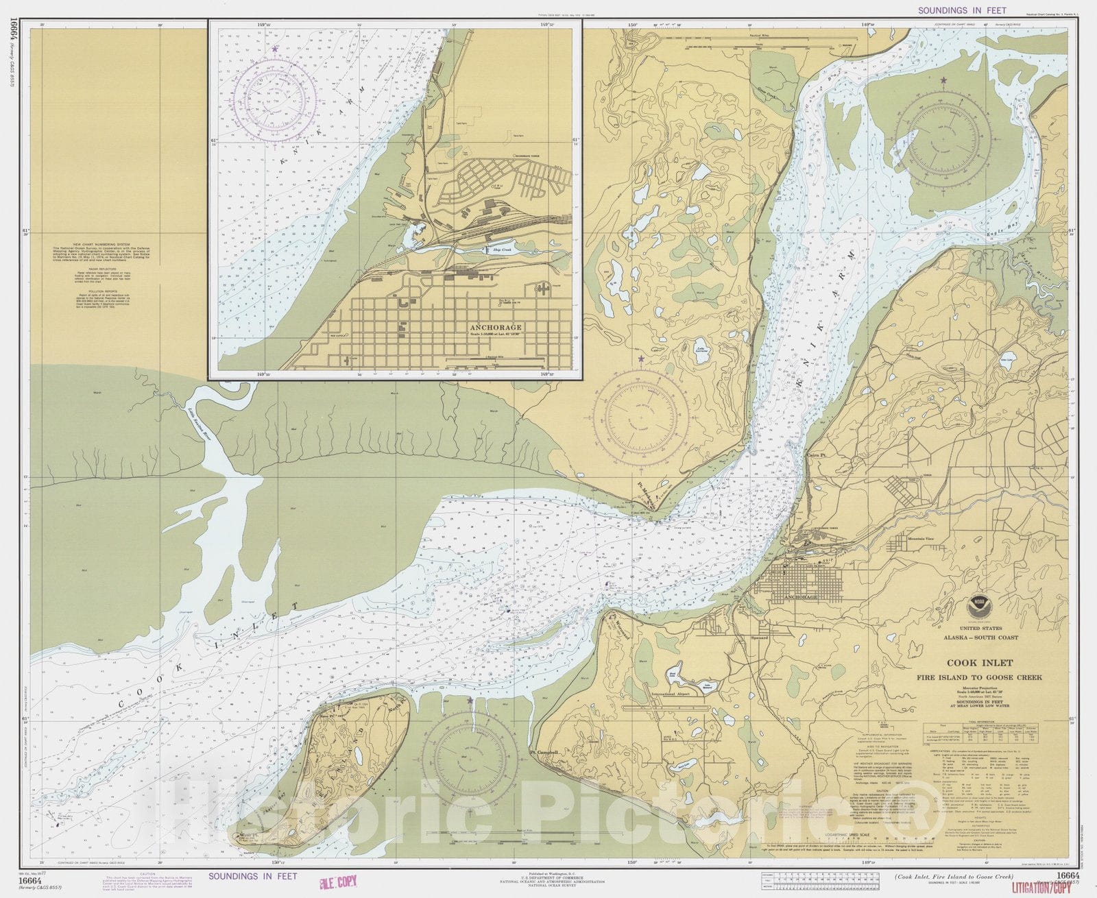 Old Map Inlet Historic Nautical Map - Cook Inlet Fire Island To Goose Creek, AK, 197 ...