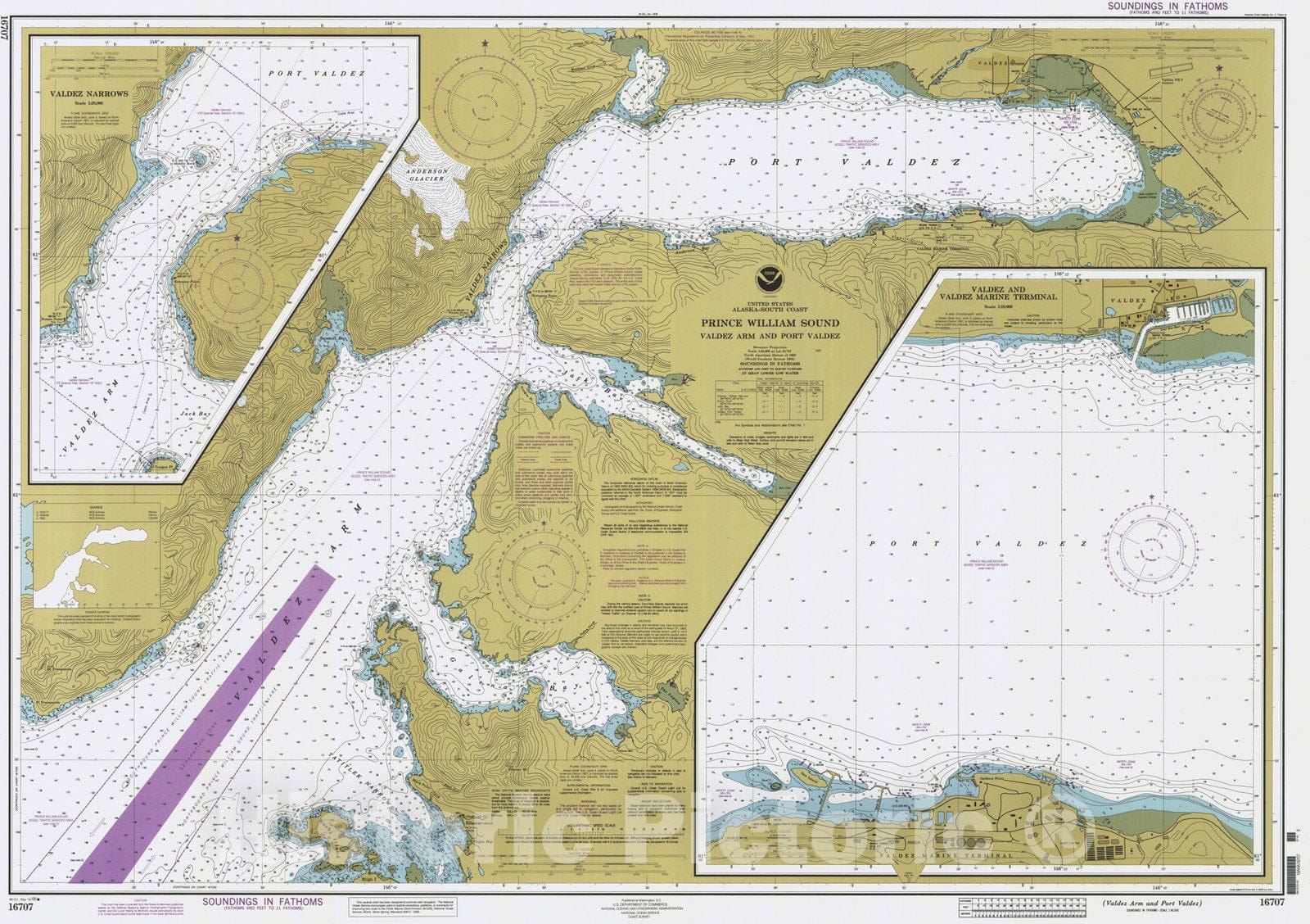 Historic Nautical Map Valdez Arm And Port Valdez, AK, 1996 NOAA Char