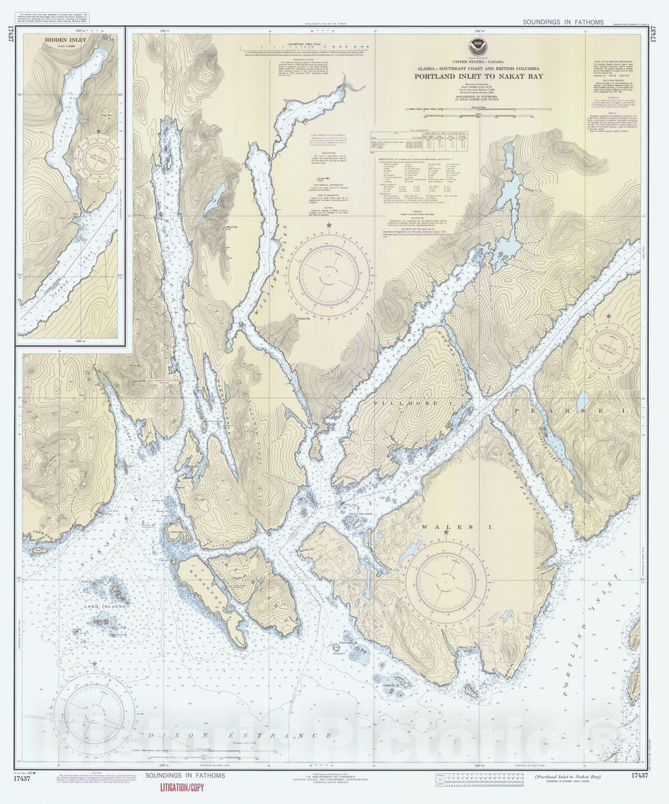 Old Map Inlet Historic Nautical Map - Portland Inlet To Nakat Bay, AK, 1990 NOAA Cha ...