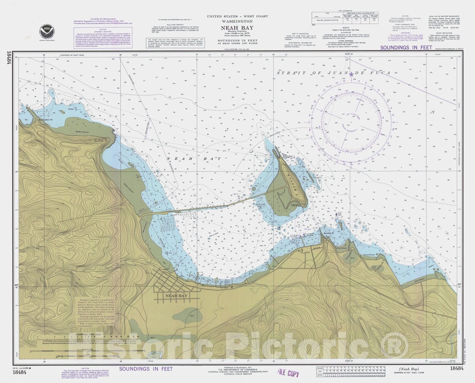 Historic Nautical Map - Neah Bay, WA, 1984 NOAA Chart - Vintage Wall Art