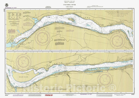 Historic Nautical Map - Columbia River Lake Celilo, OR, WA, 1990 NOAA Chart - Vintage Wall Art