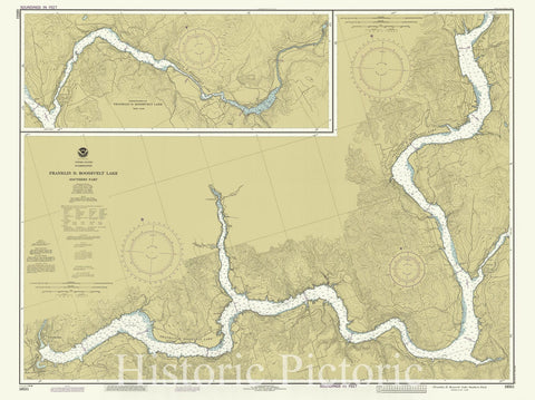 Historic Nautical Map - Franklin D Roosevelt Lake Southern Part, WA, 1989 NOAA Chart - Vintage Wall Art