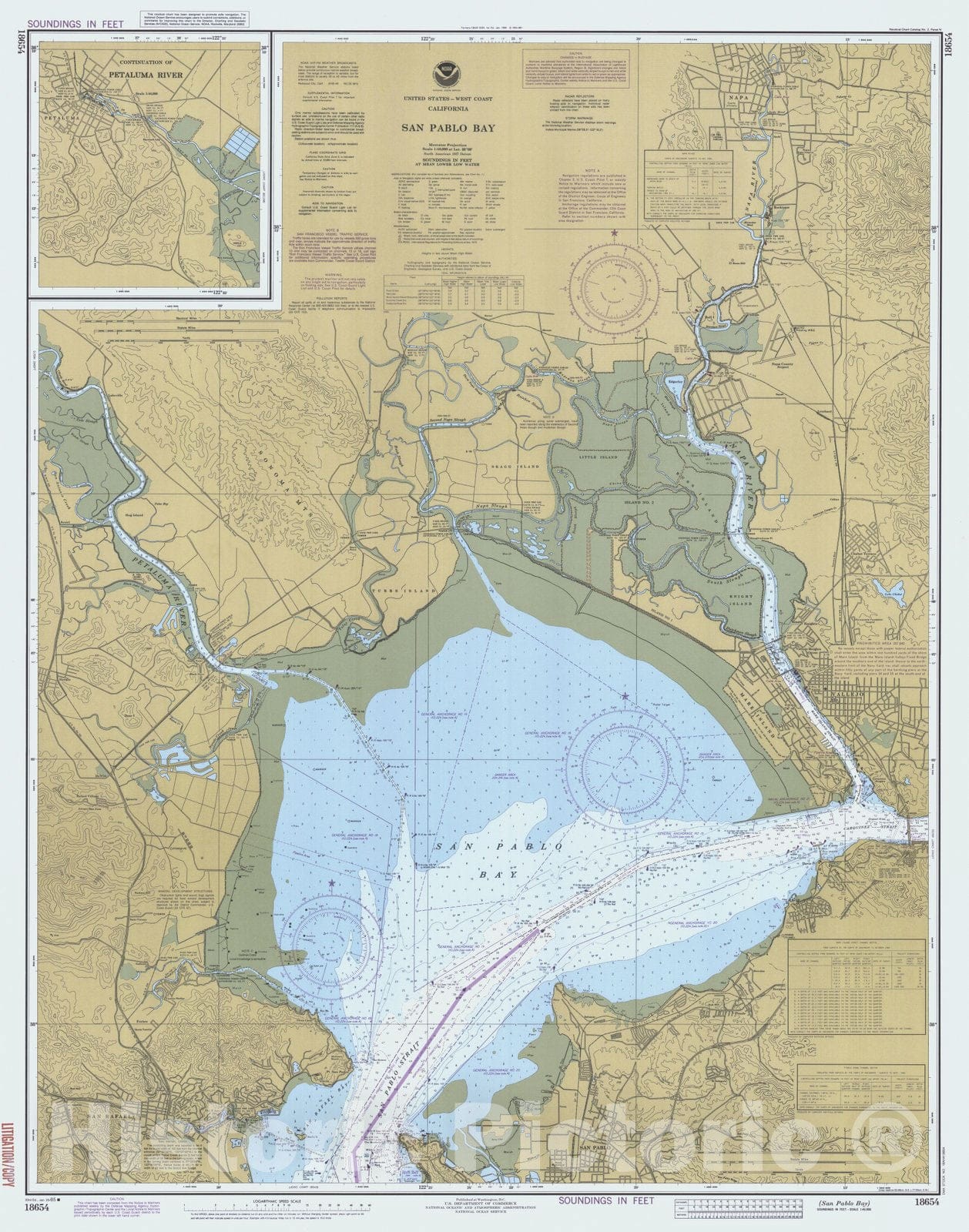 Noaa Charts NOAA Nautical Chart 18654: San Pablo Bay - 1:40,000 Scale ...