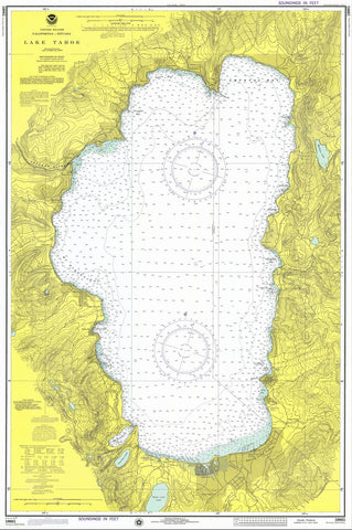 Historic Nautical Map - Lake Tahoe, NV, CA, 1975 NOAA Chart - Vintage Wall Art