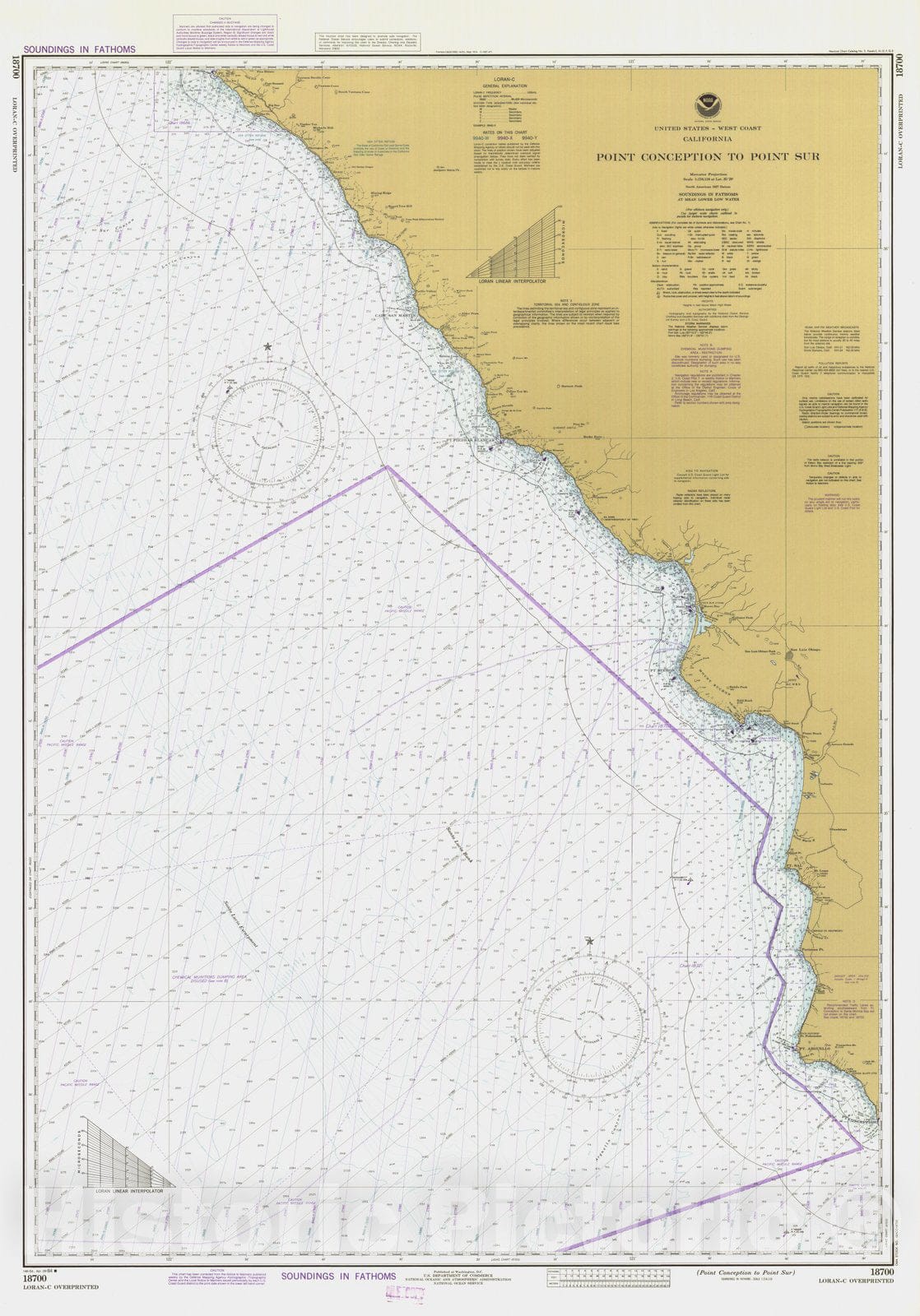 Historic Nautical Map - Point Conception To Point Sur, CA, 1984 NOAA C ...