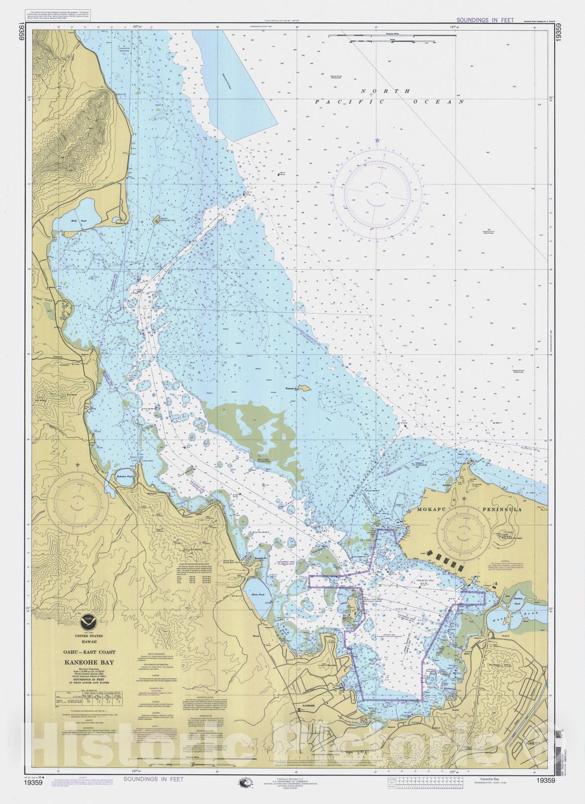 Historic Nautical Map Kaneohe Bay, HI, 1998 NOAA Chart Vintage Wal