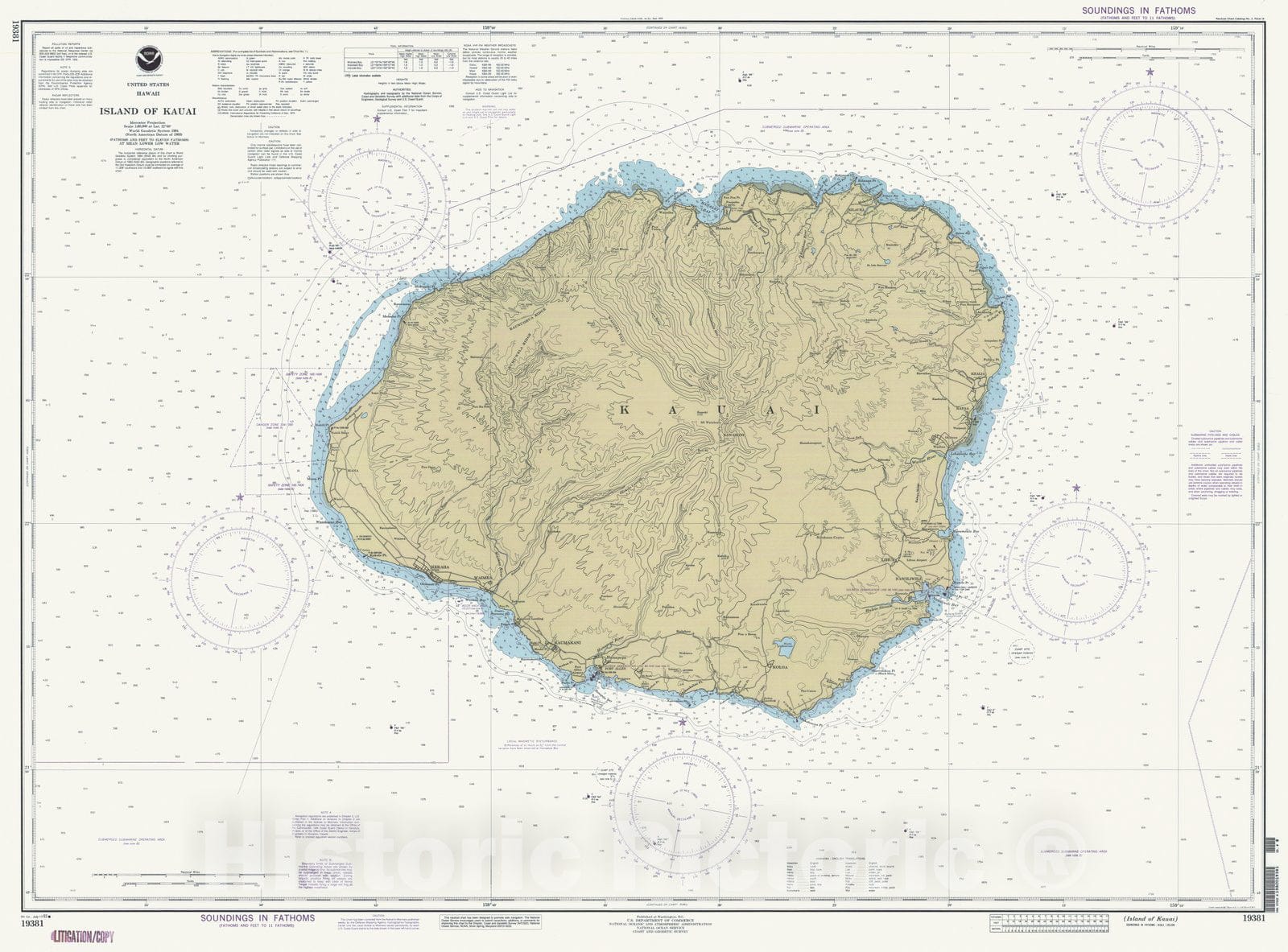 Historic Nautical Map Island Of Kauai, HI, 1993 NOAA Chart Vintage