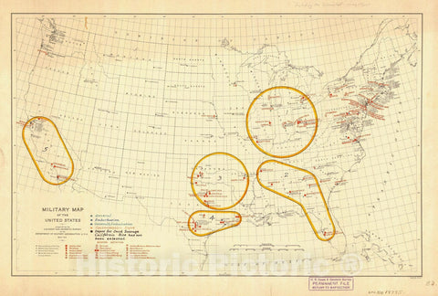 Historic Nautical Map - Military Map Of The United States, CA, AR, FL, TN, MI, TX, OK, 1918 AeroNOAA Chart - Vintage Wall Art