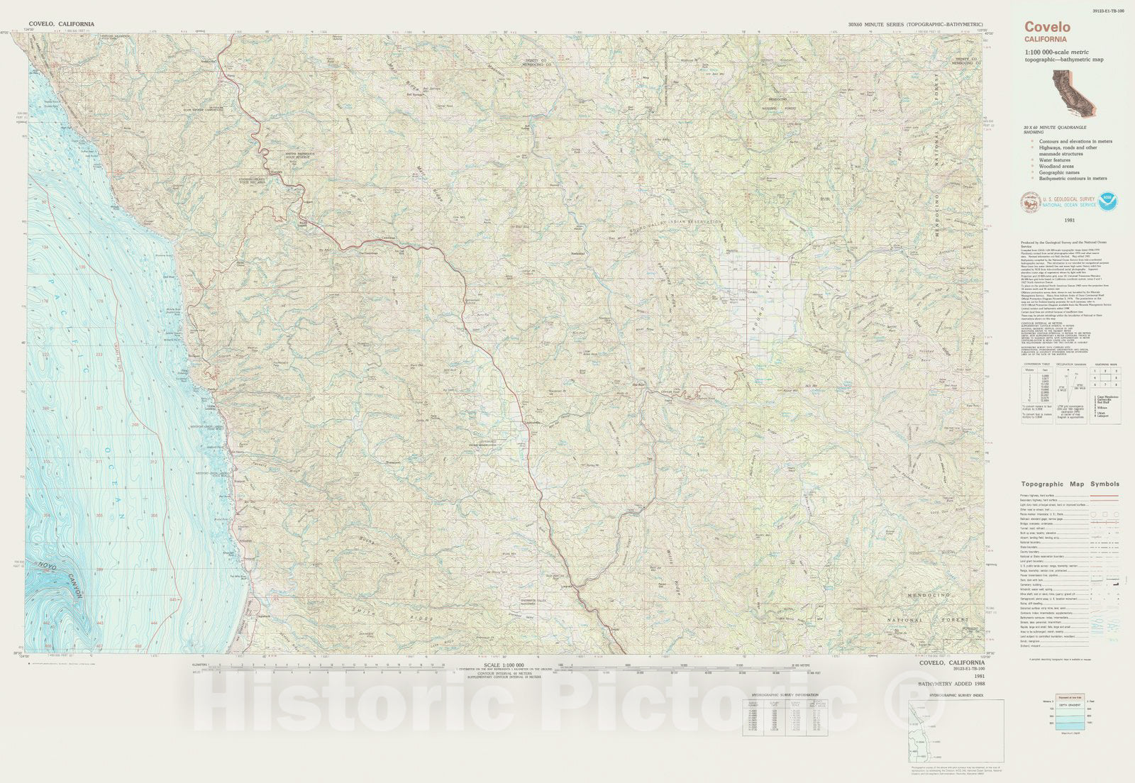 Historic Nautical Map Covelo, CA, 1981 NOAA Topographic Bathymetric