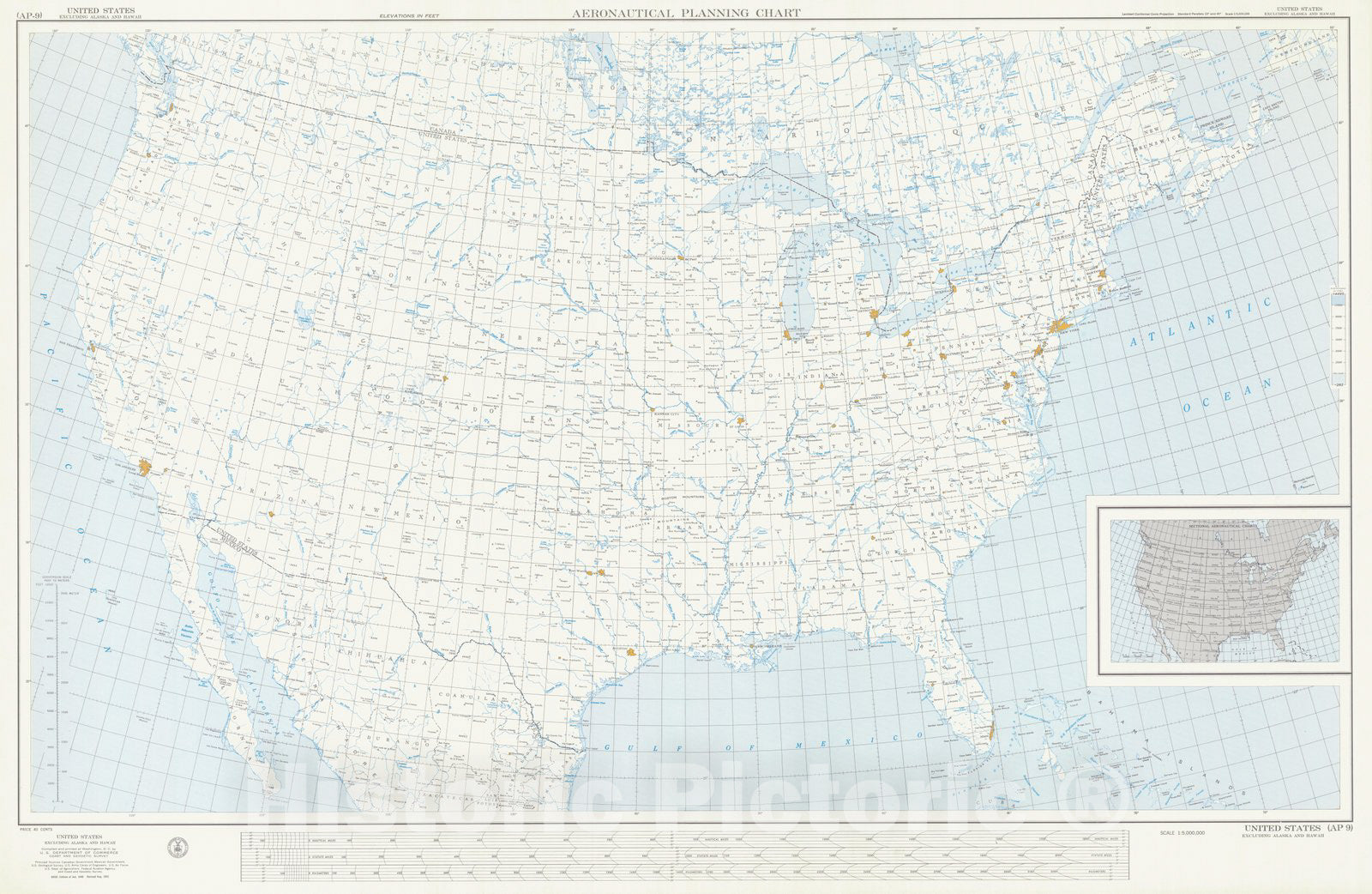 Historic Nautical Map - United States Excluding Alaska And Hawaii, CA, ME, WA, FL, 1961 AeroNOAA Chart - Vintage Wall Art
