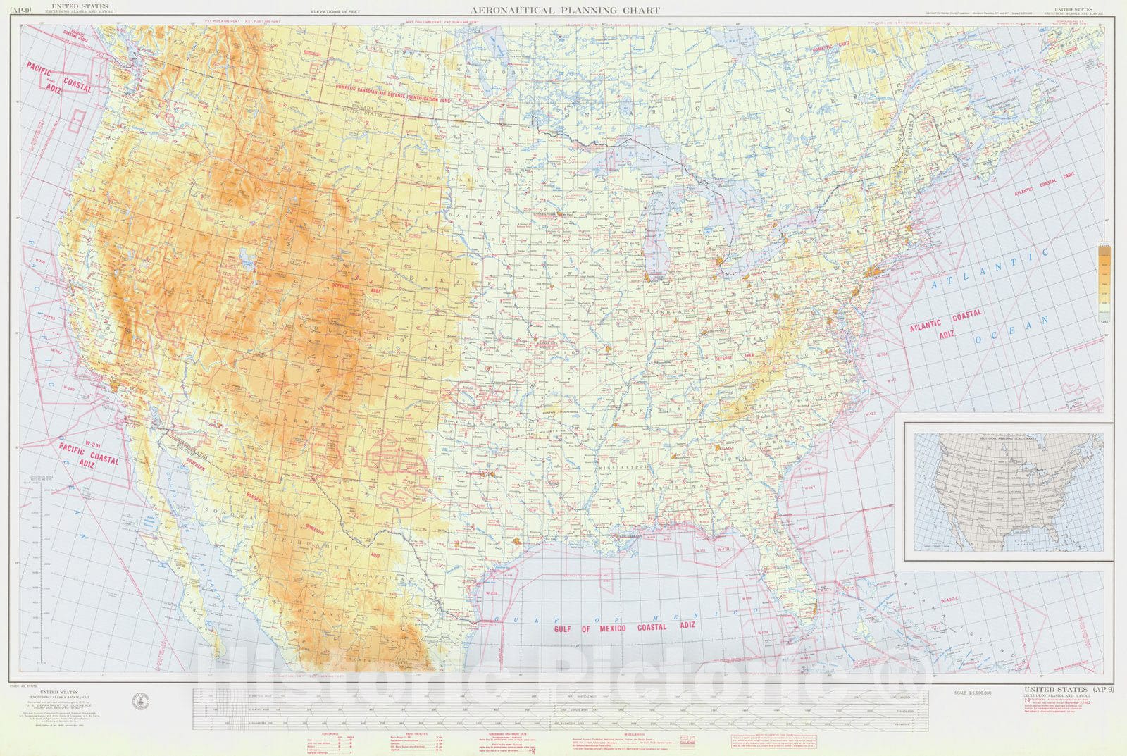 Historic Nautical Map - United States Excluding Alaska And Hawaii, CA, ME, WA, FL, 1962 AeroNOAA Chart - Vintage Wall Art