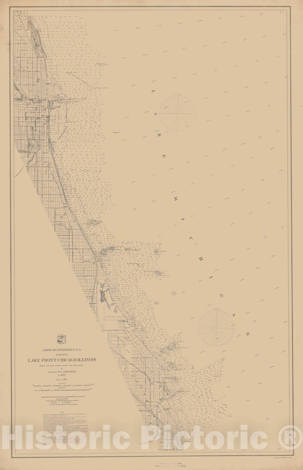 Historic Nautical Map - Lake Front Chicago Illinois, IL, 1892 NOAA Chart - Vintage Wall Art