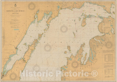 Historic Nautical Map - North End Of Lake Michigan Including Green Bay, MI, WI, 1924 NOAA Chart - Vintage Wall Art