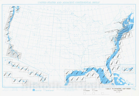 Historic Nautical Map - United States And Adjacent Continental Shelf - Bathymetric Index, HI, CA, ME, WA, FL, 1970 NOAA Bathymetric Historic Nautical Map - Vintage Wall Art
