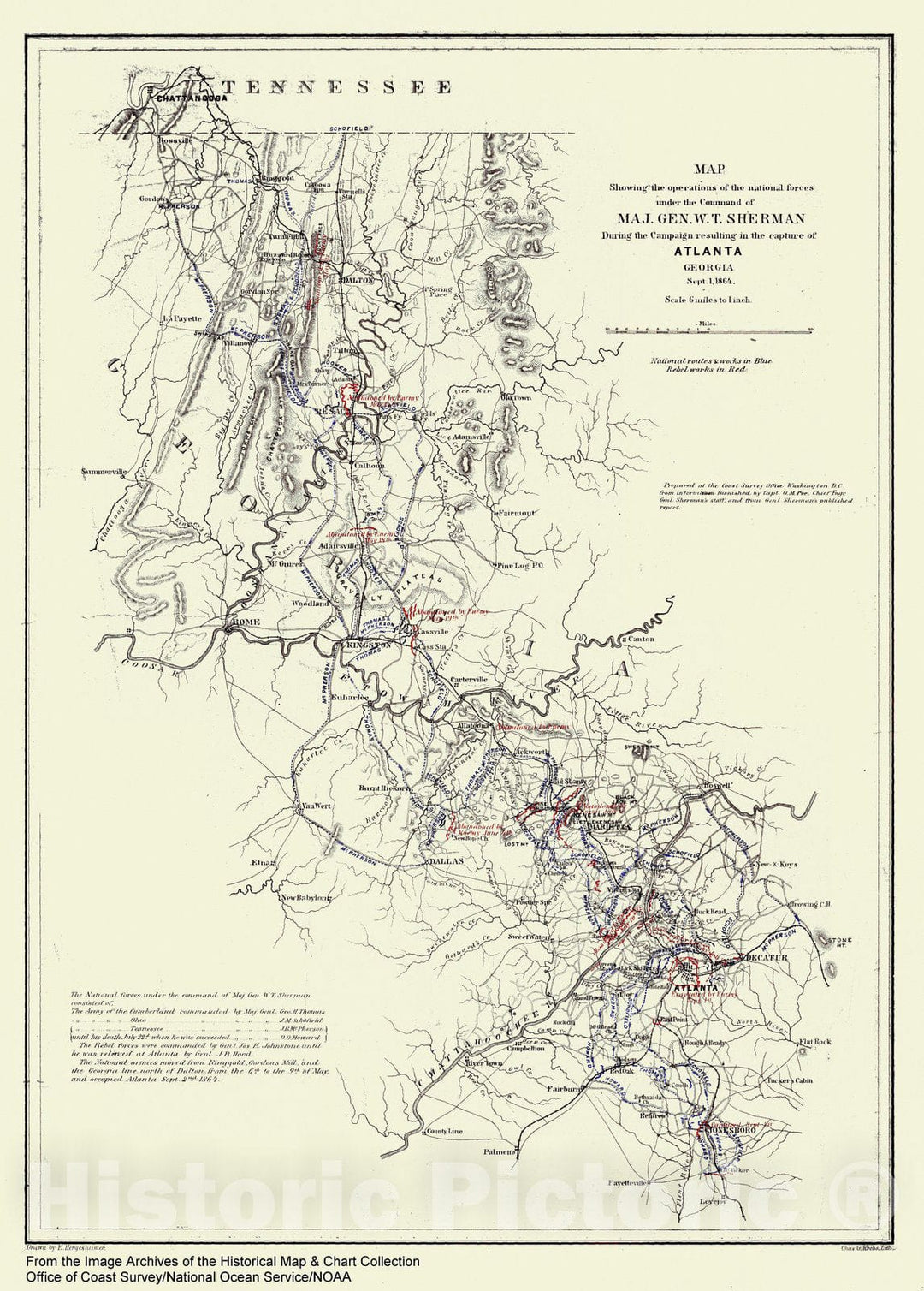Historic Nautical Map - The Operations Of The National Forces Under The Command Of Sherman During The Campaign Resulting In The Capture Of Atlanta, GA, 1864 Civil War Historic Nautical Map - Poster Wall Art Reprint - 0