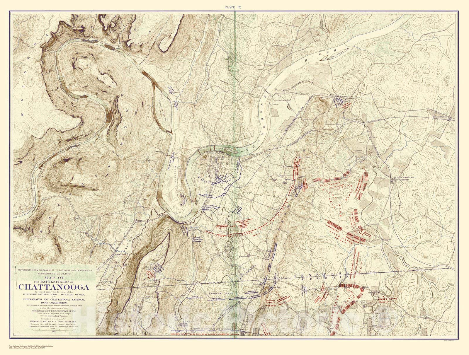 Historic Nautical Map - Chickamauga Battle, 1901 Ed, Movements From Chick. To Rossville And Chattanooga, Sept 20 To 23,1863, TN, 1901 Civil War Historic Nautical Map - Vintage Wall Art
