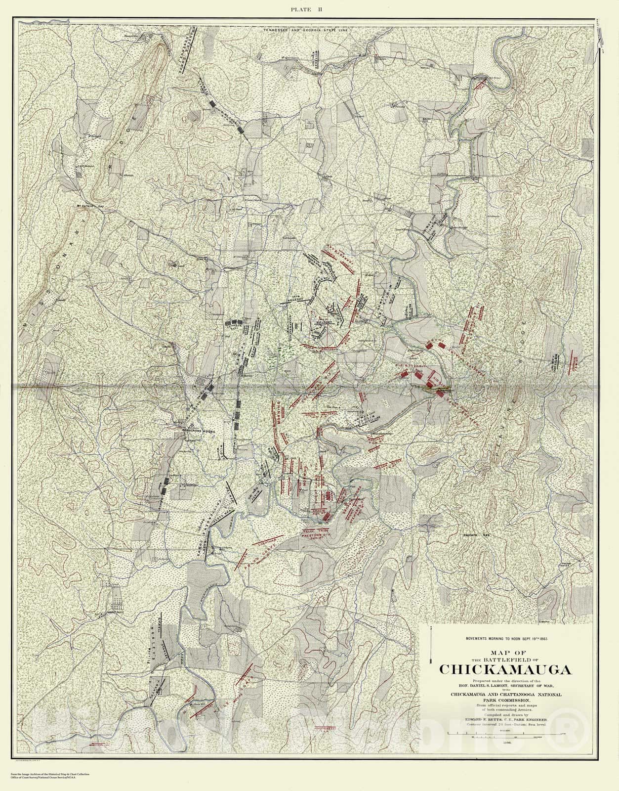 Historic Nautical Map - Chickamauga Battle, Map Of Morning To Noon, Sept. 19Th, 1863, 3 Of 10, TN, 1896 Civil War Historic Nautical Map - Vintage Wall Art