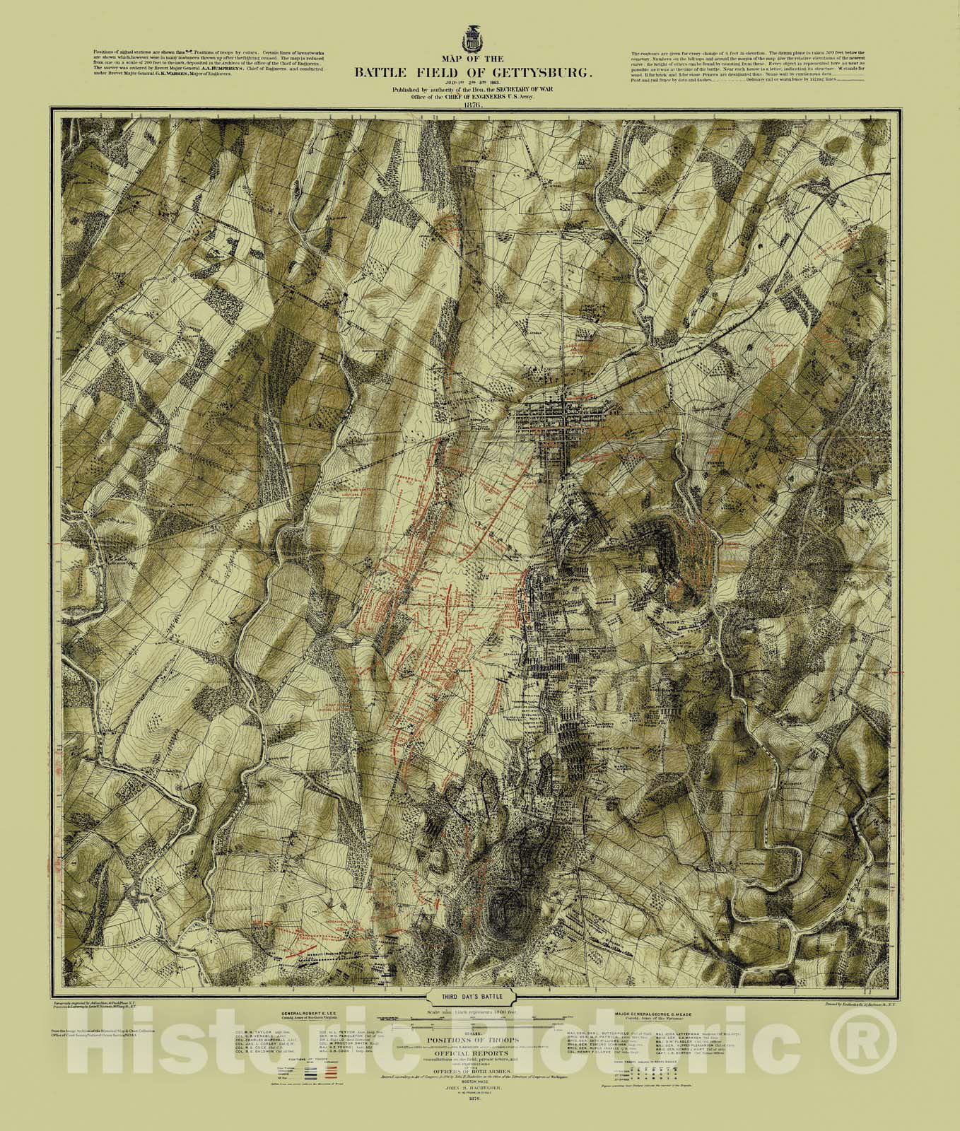 Historic Nautical Map - Map Of The Battlefield Of Gettysburg, Third Day'S Battle, PA, 1876 Civil War Historic Nautical Map - Vintage Wall Art