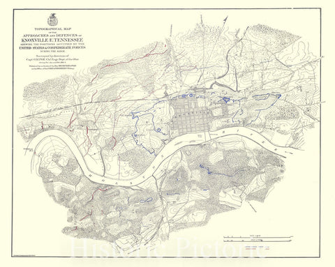 Historic Nautical Map - Approaches And Defences Of Knoxville, Tenn, TN, 1864 NOAA Civil War - Vintage Wall Art