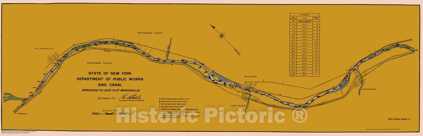 Historic Nautical Map - State Of New York Department Of Public Works Erie Canal, NY, 1923 NOAA Chart - Vintage Wall Art, v4