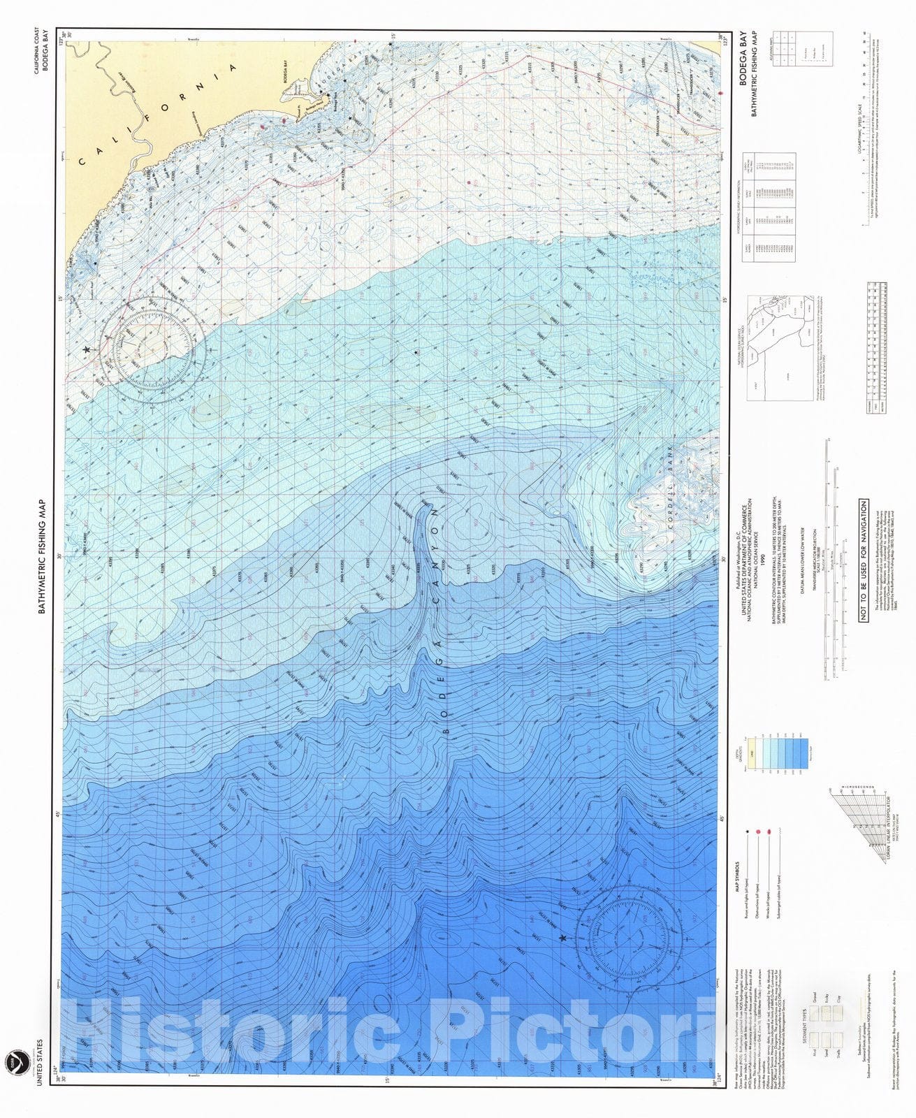 Historic Nautical Map - Bodega Bay, CA, 1990 NOAA Bathymetric Map-Fishing - Vintage Wall Art
