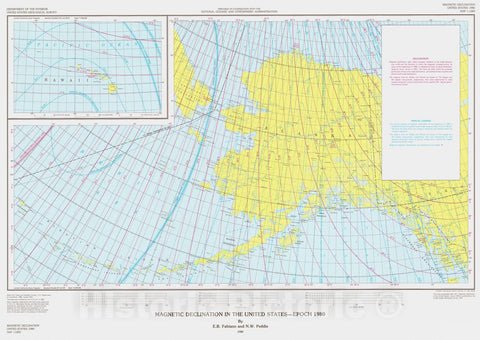 Historic Nautical Map - Magnetic Declination In The United States Epoch 1980, AK, HI, 1980 NOAA Magnetic - Vintage Wall Art