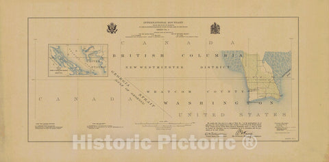 Historic Nautical Map - International Boundary, From The Gulf Of Georgia To The Northwestern Point Of The Lake To The Woods, Sheet No.1, WA, 1913 NOAA Topographic - Decor Poster Wall Art Reproduction - 0