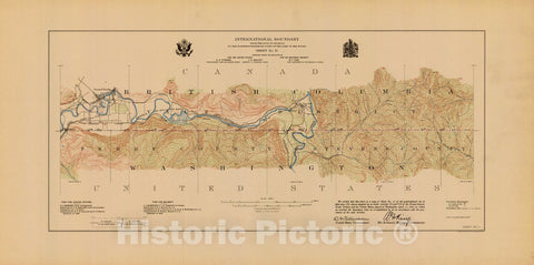 Historic Nautical Map - International Boundary, From The Gulf Of Georgia To The Northwestern Point Of The Lake To The Woods, WA, 1913 NOAA Topographic - Vintage Decor Poster Wall Art Reproduction - 0