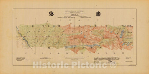 Historic Nautical Map - International Boundary, From The Gulf Of Georgia To The Northwestern Point Of The Lake To The Woods, Sheet No. 19, MT, 1913 NOAA Topographic - Vintage Poster Wall Art Reprint - 0