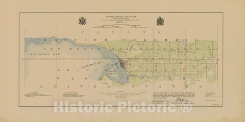 Historic Nautical Map - International Boundary, From The Gulf Of Georgia To The Northwestern Point Of The Lake To The Woods, Sheet No.2, WA, 1913 NOAA Topographic - Decor Poster Wall Art Reproduction - 0
