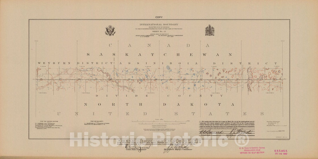 Historic Nautical Map - International Boundary, From The Gulf Of Georgia To The Northwestern Point Of The Lake To The Woods, Sheet No. 41, ND, 1921 NOAA Topographic - Vintage Poster Wall Art Reprint - 0