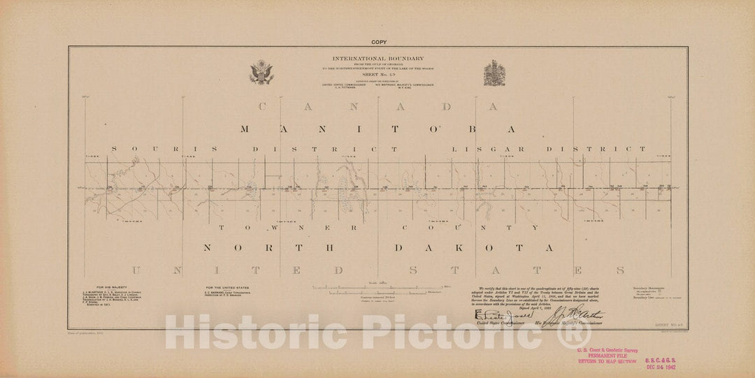 Historic Nautical Map - International Boundary, From The Gulf Of Georgia To The Northwestern Point Of The Lake To The Woods, Sheet No. 49, ND, 1922 NOAA Topographic - Vintage Poster Wall Art Reprint - 0