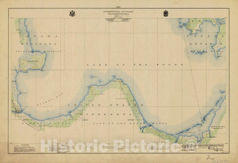 Historic Nautical Map - International Boundary, From The Northwesternmost Point Of Lake Of The Woods To Lake Superior, Sheet 2, MN, 1928 NOAA Topographic - Vintage Wall Art, v2