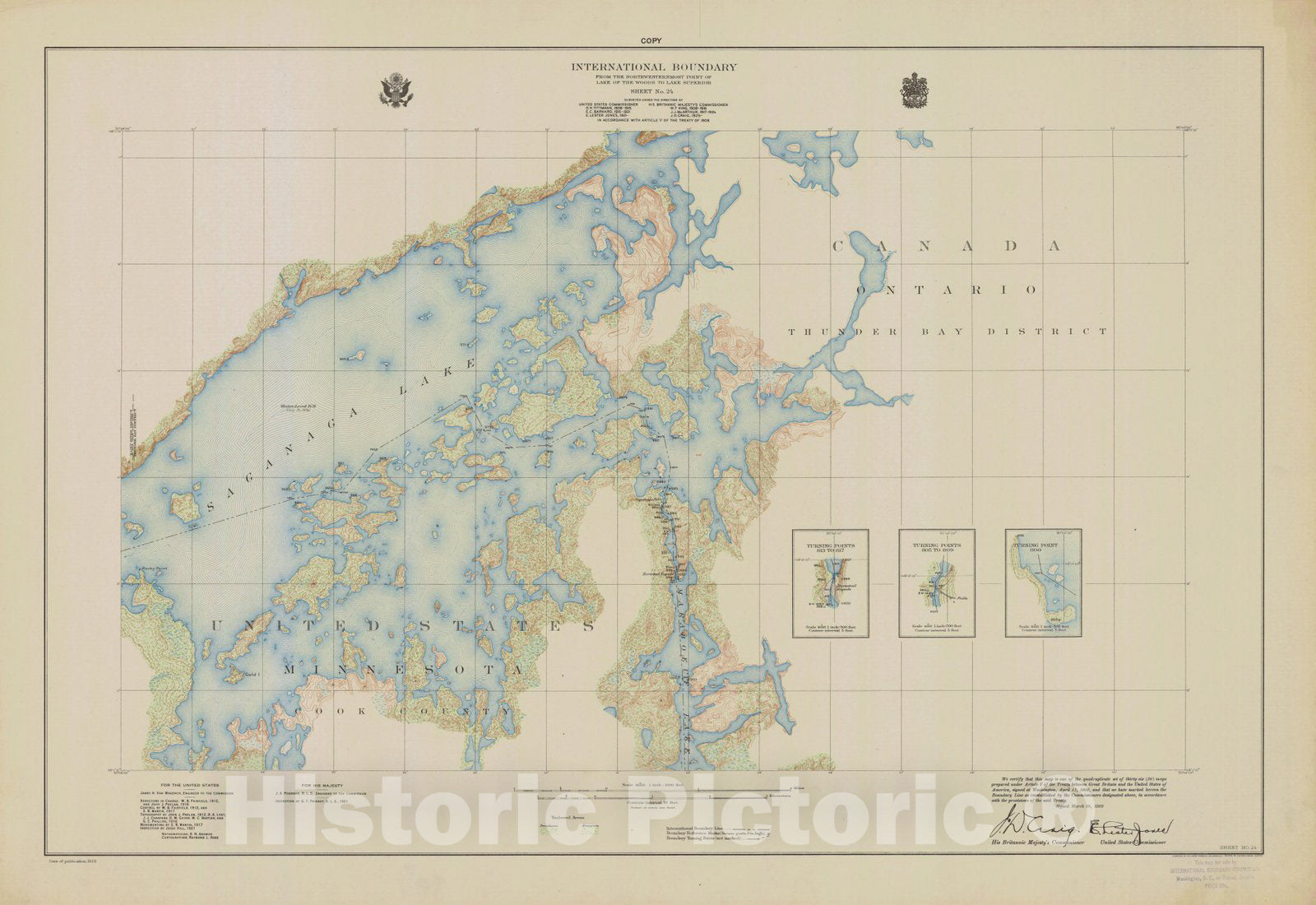 Historic Nautical Map - International Boundary, From The Northwestern Point Of Lake Of The Woods To Lake Superior, Sheet No.24, MN, 1929 NOAA Topographic - Vintage Decor Poster Wall Art Reproduction - 0