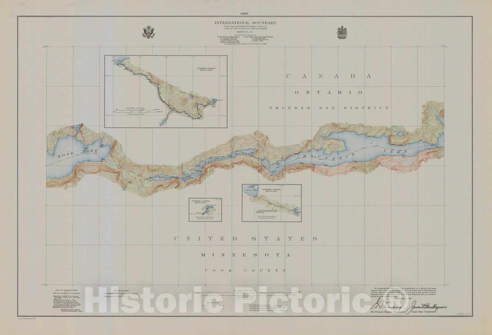 Historic Nautical Map - International Boundary, From The Northwestern Point Of Lake Of The Woods To Lake Superior, Sheet No.27, MN, 1929 NOAA Topographic - Vintage Decor Poster Wall Art Reproduction - 0