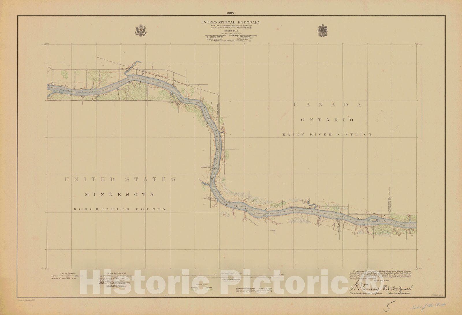 Historic Nautical Map - International Boundary, From The Northwestern Point Of Lake Of The Woods To Lake Superior, Sheet No. 5, MN, 1928 NOAA Topographic - Vintage Decor Poster Wall Art Reproduction - 0