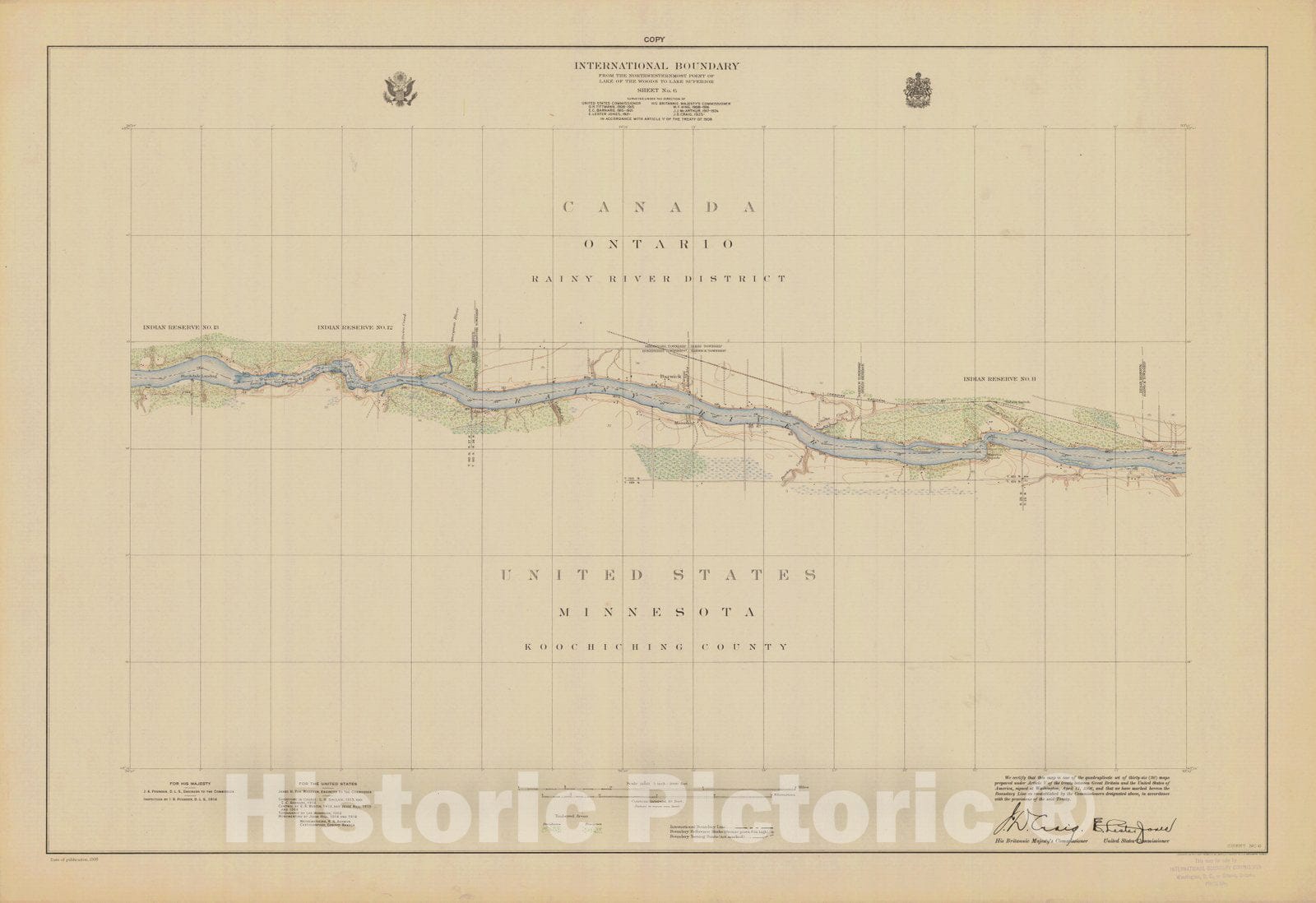 Historic Nautical Map - International Boundary, From The Northwestern Point Of Lake Of The Woods To Lake Superior, Sheet No. 6, MN, 1908 NOAA Topographic - Vintage Decor Poster Wall Art Reproduction - 0